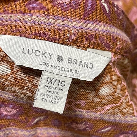 Lucky Brand Women's Knit Top Rust Pink Size 1X Casual Stretch V-Neck - Picture 4 of 8